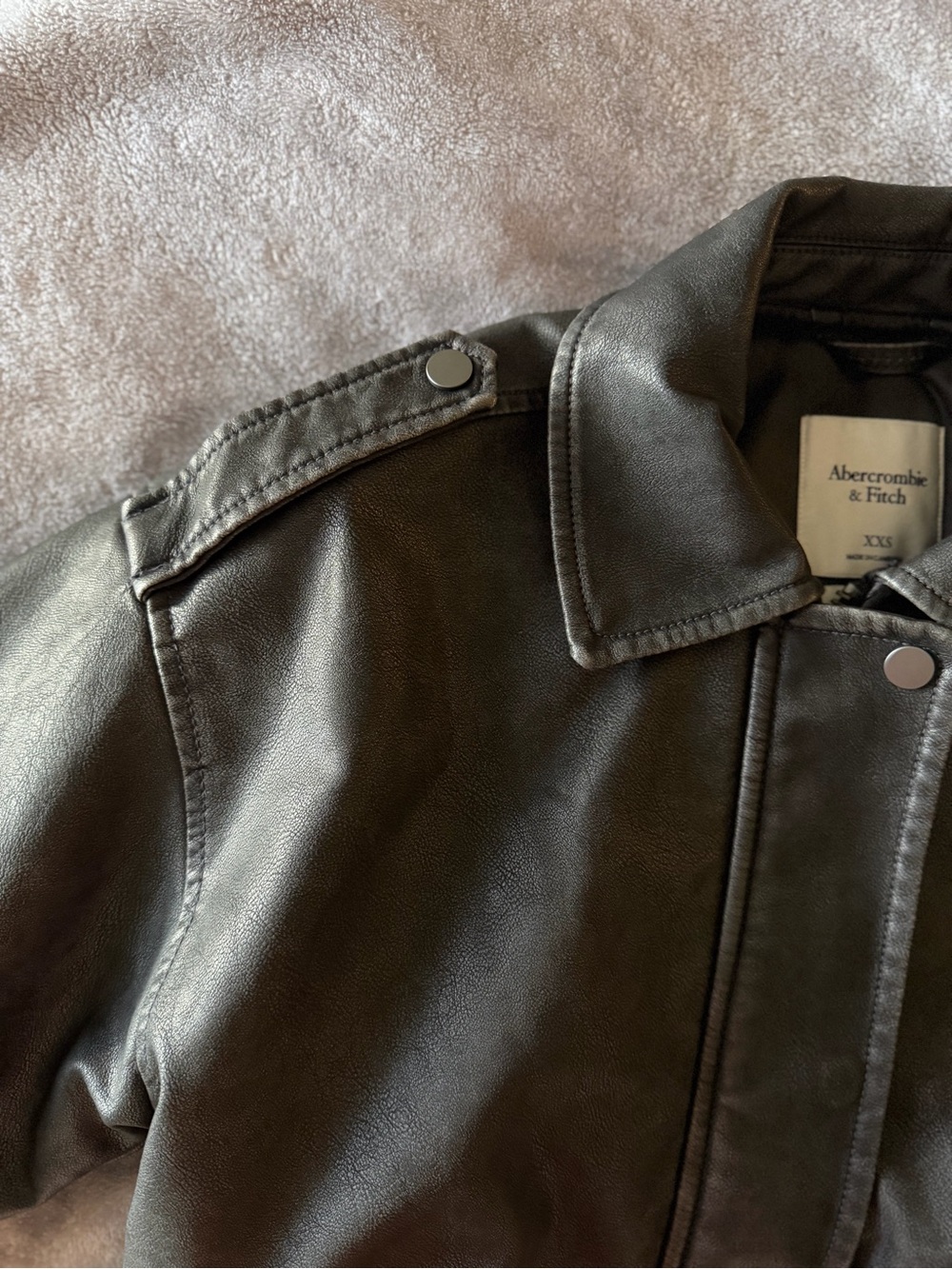 Abercrombie & Fitch Women’s Dark Brown Faux Leather Bomber Jacket